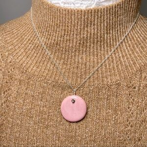 Pink Ceramic Bead Necklace with Silver Chain